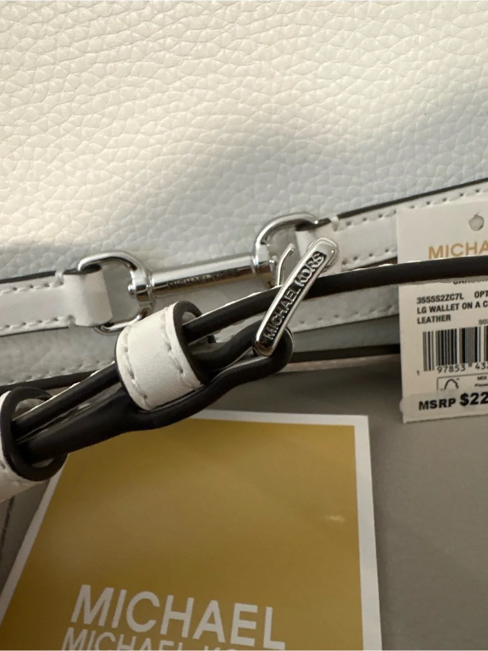 MICHAEL Michael Kors Optic White Leather Crossbody Clutch with Silver Chain